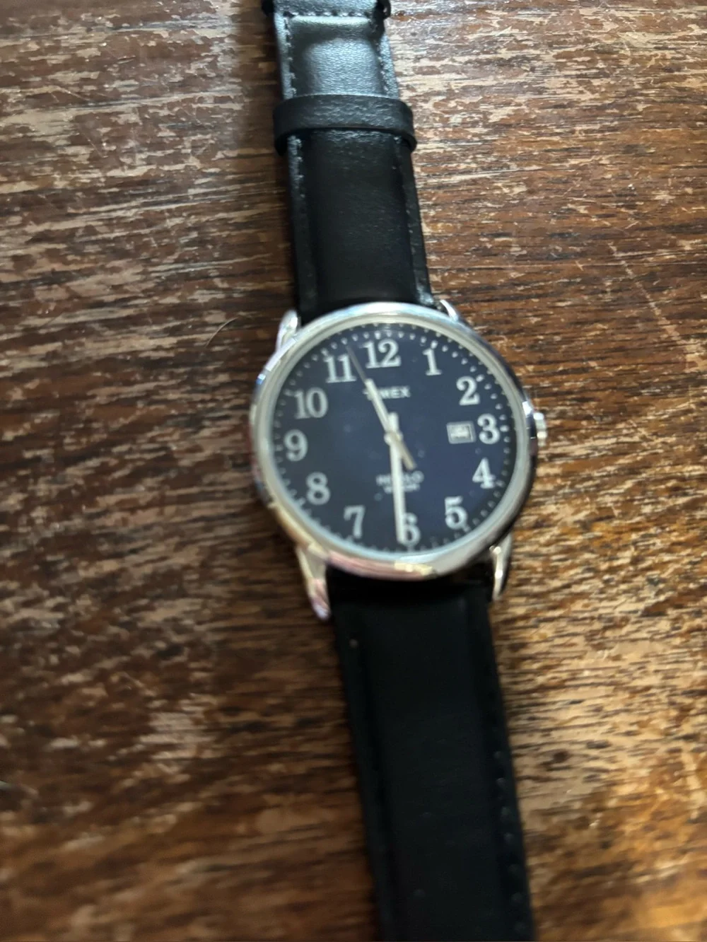 Timex reader Men’s Black Dial Silver Case Leather Strap Watch